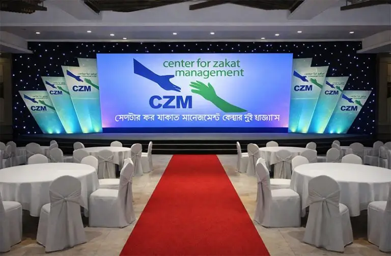 Corporate event stage decoration background setup for conference and seminar