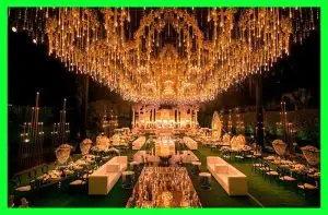 wedding reception venue floral setup with elegant flower decoration